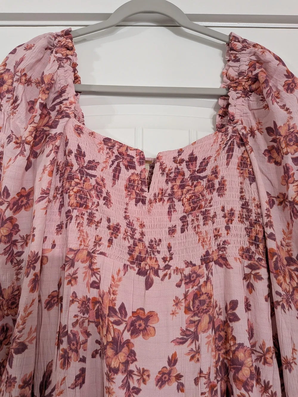 Free People Jaymes Floral Print Long Sleeve Smocked Peasant Midi Dress